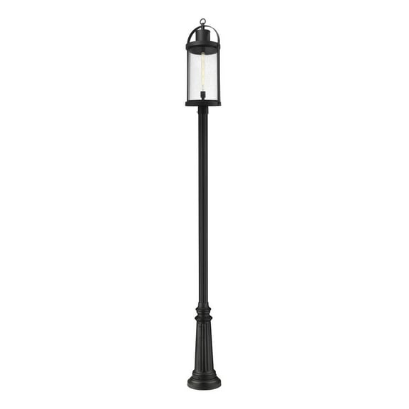 Z-Lite Roundhouse 126" Seedy Glass Aluminum Outdoor Lamp Post in Black