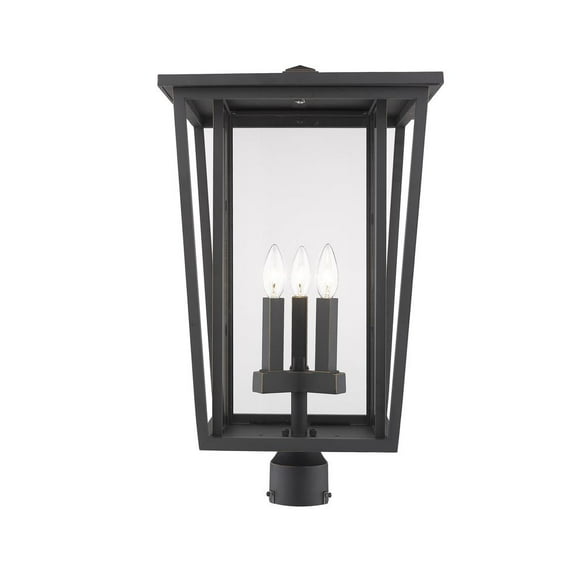 Z-Lite Seoul 3 Light 24" Glass Aluminum Outdoor Lamp Post Fixture in Bronze