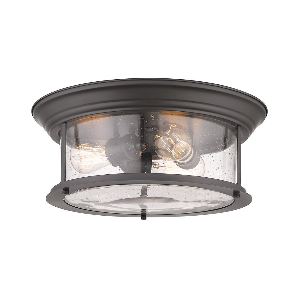 Bronze and Glass 3-Light Flush Mount Ceiling Fixture