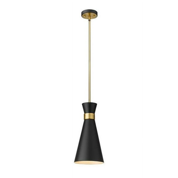 Z-Lite Soriano 8" Round Steel Pendant in Matte Black and Heritage Brass