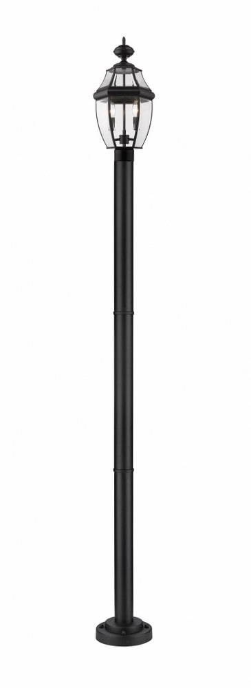Z-Lite Westover 2 Light 92" Clear Glass Brass Outdoor Lamp Post in Black