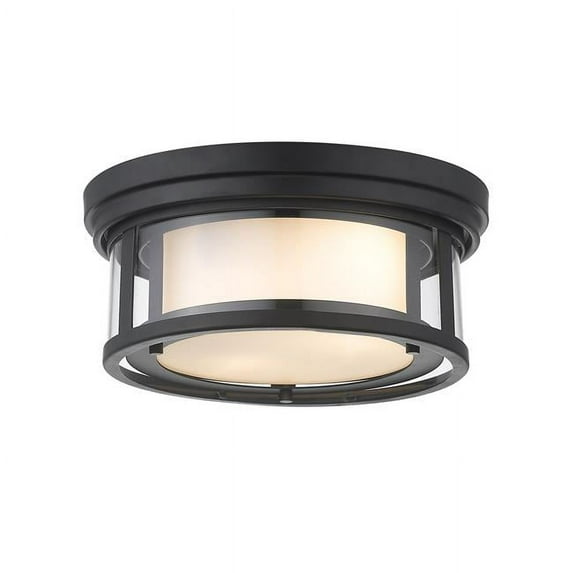 Z-Lite Willow 12" Round Glass Shade Steel Flush Mount in Matte Black