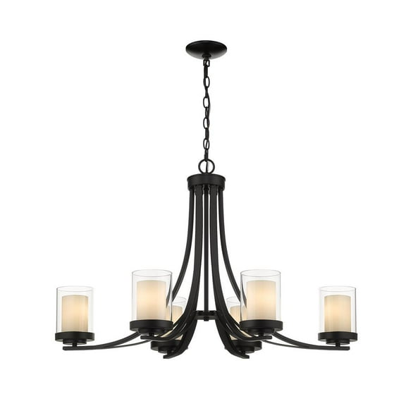Z-Lite Willow 6 Light Glass Shade Steel Chandelier in Matte Black