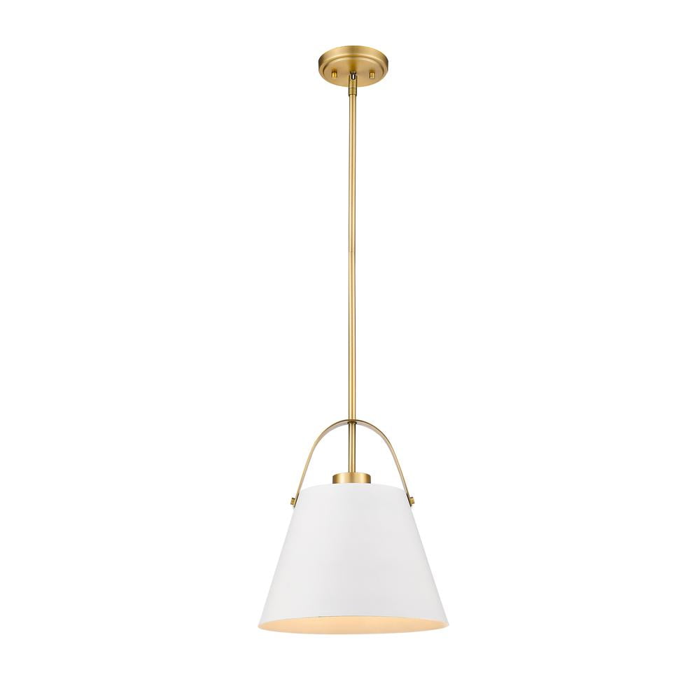 Matte White and Heritage Brass 12.5" Contemporary Pendant Light
