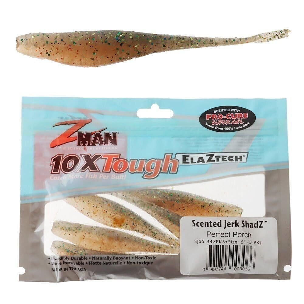 Z-Man Scented Jerk Shadz 5-Pack (SJS5-230PK5) | Soft ElaZtech Fishing Lures