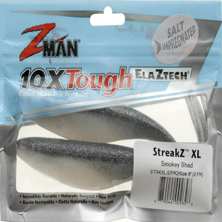 Z-Man STRKXL-57PK2 Elaztech Streakz Xl Darting Bait 8 Smoky Shad