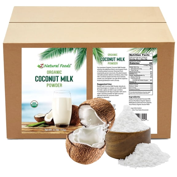 Z Natural Foods Organic Coconut Milk Powder - All-Natural Vegan Dairy-Free Alternative with MCTs - Unsweetened Coconut Creamer for Coffee & Smoothies - Gluten-Free, Non-GMO, 33 lbs