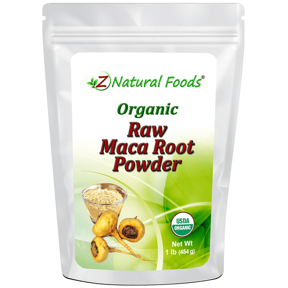 Z Natural Foods Organic Maca Root Powder, Adaptogen Superfood Powder, Contains Raw Red, Yellow & Black Maca, Mix In Drinks, Juice, Smoothies, Shakes, & Recipes, Vegan, Non GMO, Gluten Free - 1 lb