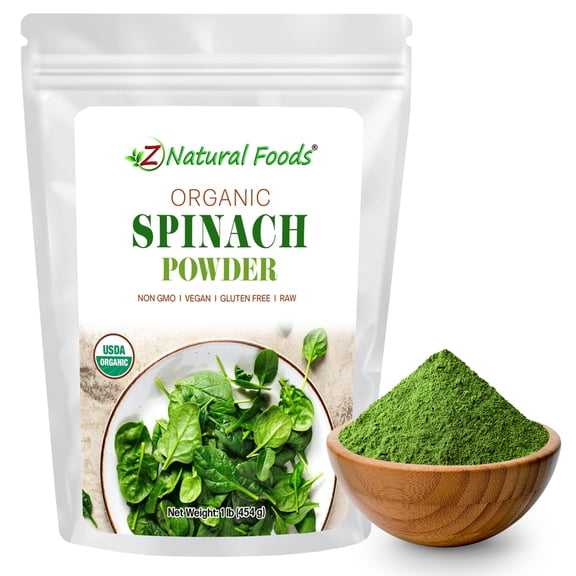 Z Natural Foods Organic Spinach Powder - 100% Pure & Nutrient-Dense Dried Raw Spinach Leaves for Immune & Energy Boost - Fresh Powdered Vegetable, Supports Eye & Heart Health, Vegan, 1 lb