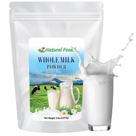 Z Natural Foods Premium Whole Milk Powder - Powdered Milk for Baking, Cooking, Drinks - Dry Milk Powder, Pasteurized, Non-GMO, Gluten-Free, Kosher-Certified, 5 lbs