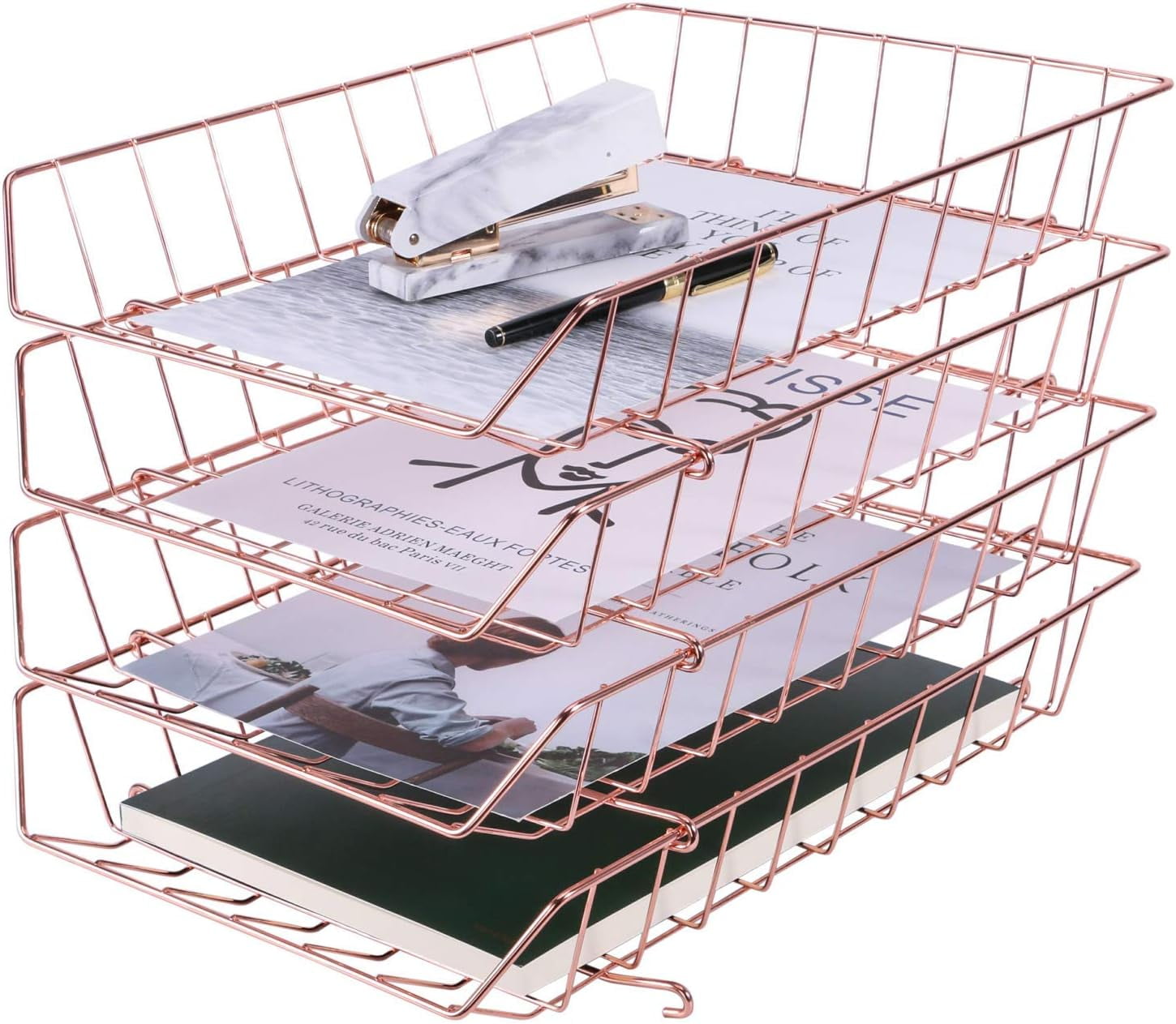 Z PLINRISE Stackable Letter Tray, 4Tier Desk File Organizer for Mails