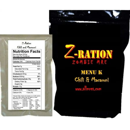 Z-Ration – Menu K MRE (Meal Ready to Eat) Chili Macaroni- A Delicious and Satisfying Meal Anytime