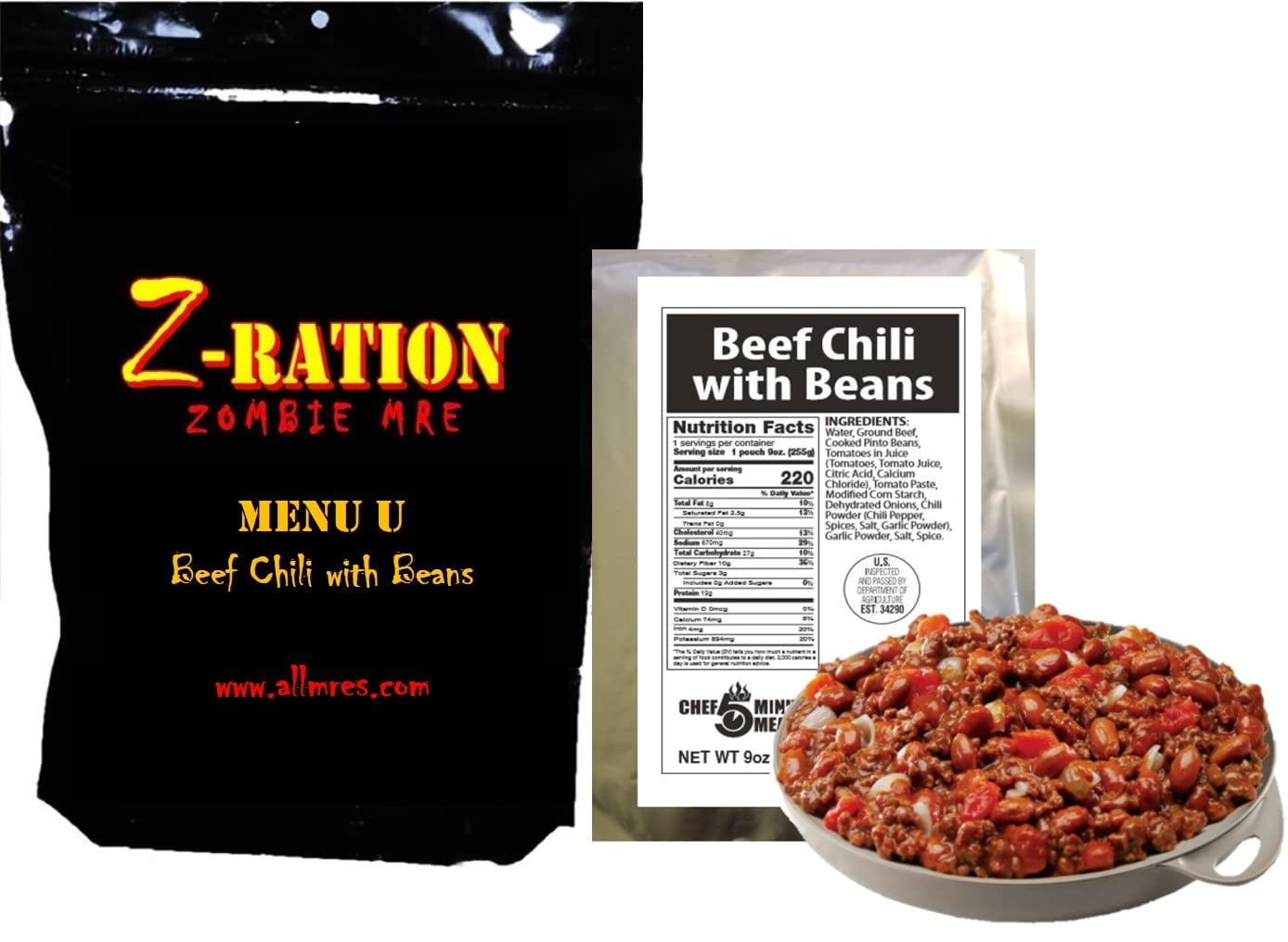 Z-Ration - Menu U MRE (Meal, Ready to Eat) Beef Chili with Beans ...