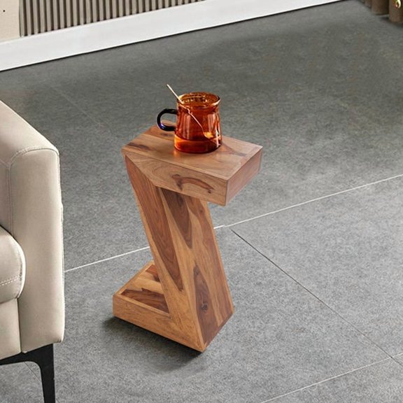 Z Shape Sheesham Wood Side Table, Handcrafted Indian Rosewood Accent Table, Modern Sculptural Design, 30 x 20 x 50 cm