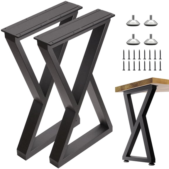 Z-Shaped Black Metal Table Legs, Heavy Duty X-Style Furniture Legs For Coffee Table, Bench, Cabinet, Stool (Set Of 2)