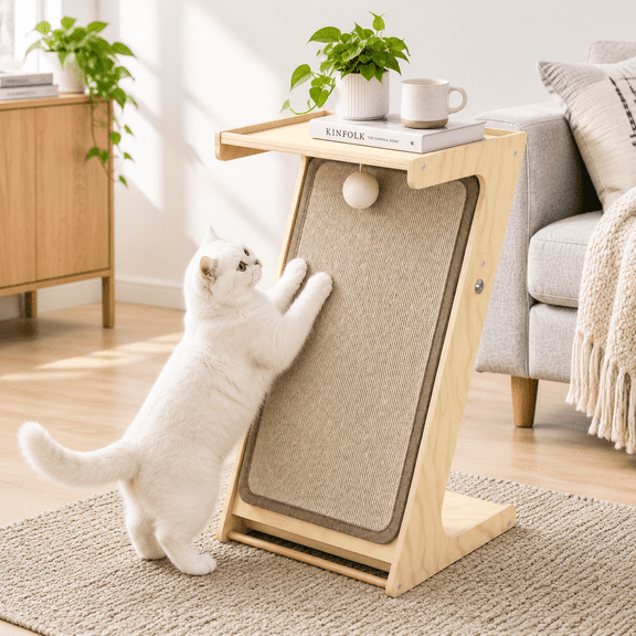 Z-Shaped Cat Scratcher Side Table, 16.18x13.62x5.43 Inch, Sisal Surface for Furniture Protection