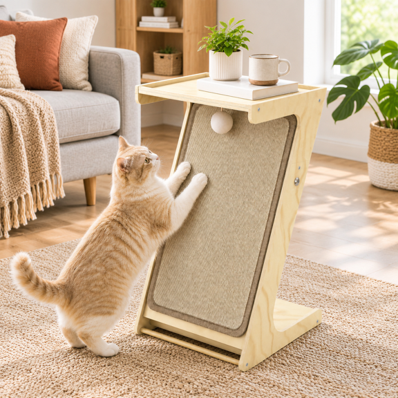 Z-Shaped Cat Scratcher Side Table, Protects Furniture, Space-Saving for Small Homes