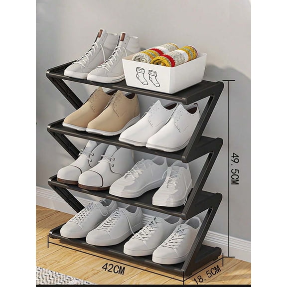 Z-Shaped Freestanding Storage Rack, Multi-Tier Plastic Organizer Shelf, Stackable Floor Standing Storage Unit for Bedroom, Living Room, Closet, Hallway and Dorm Room