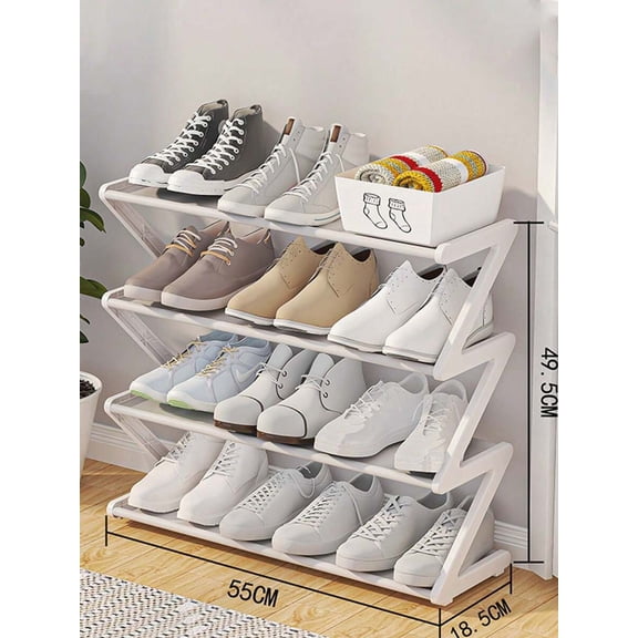 Z-Shaped Freestanding Storage Rack, Multi-Tier Plastic Organizer Shelf, Stackable Floor Standing Storage Unit for Bedroom, Living Room, Closet, Hallway and Dorm Room