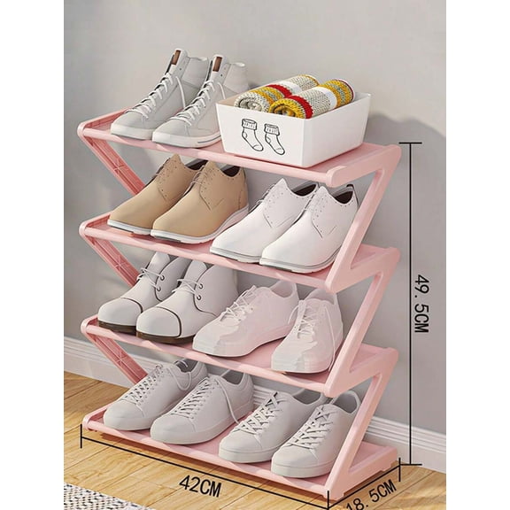 Z-Shaped Freestanding Storage Rack, Multi-Tier Plastic Organizer Shelf, Stackable Floor Standing Storage Unit for Bedroom, Living Room, Closet, Hallway and Dorm Room