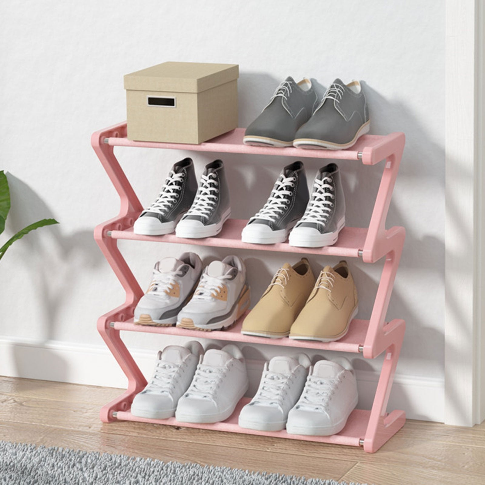 Zen Shoe Rack Z-Shaped Shoe Rack, 4-Tier Stainless Steel & Plastic Shoe Organizer for ...