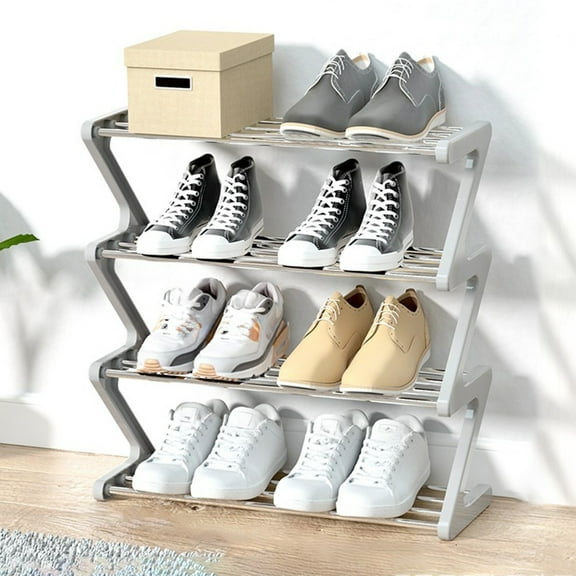 Z Shoe Rack for Closet Entryway - Multi Layer Stackable Shoe Storage Organizer 4 Tier - Space Saving Shoe Shelf for Dormitory Bedroom - Easy Assembly Metal Shoe Rack for Home Office