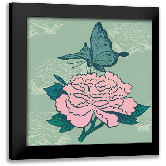 Z Studio 12x12 Black Modern Framed Museum Art Print Titled - Chinoserie Wallpaper Pattern