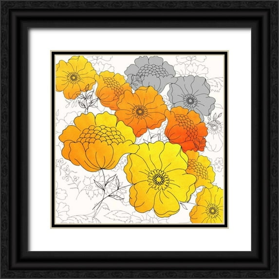 Z Studio 12x12 Black Ornate Wood Framed with Double Matting Museum Art Print Titled - Groovy Floral Wallpaper