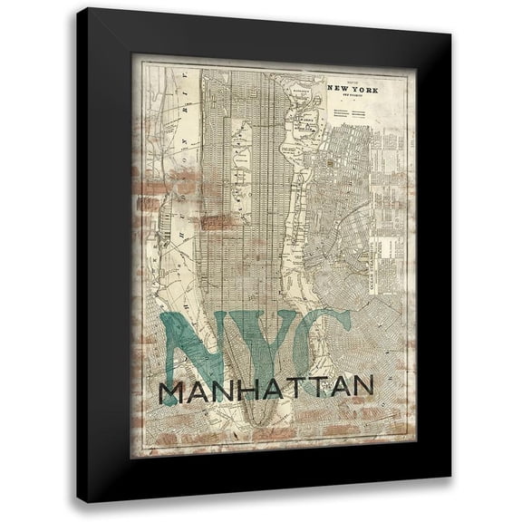 Z Studio 12x14 Black Modern Framed Museum Art Print Titled - Reclaimed NYC Map