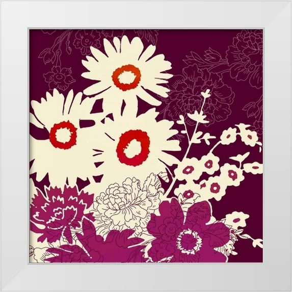 Z Studio 15x15 White Modern Wood Framed Museum Art Print Titled - Silhouetted Florals Purple