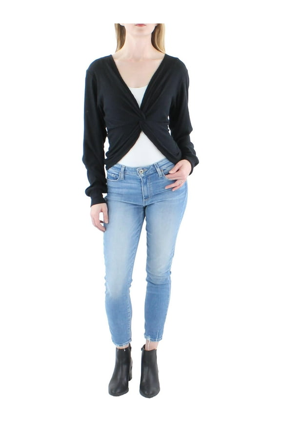 Womens Twist Neckline Ribbed Knit Blouse