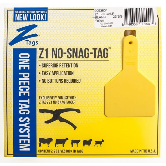 Z Tag Blank Calf ID tag, Yellow, long neck, 25/pack