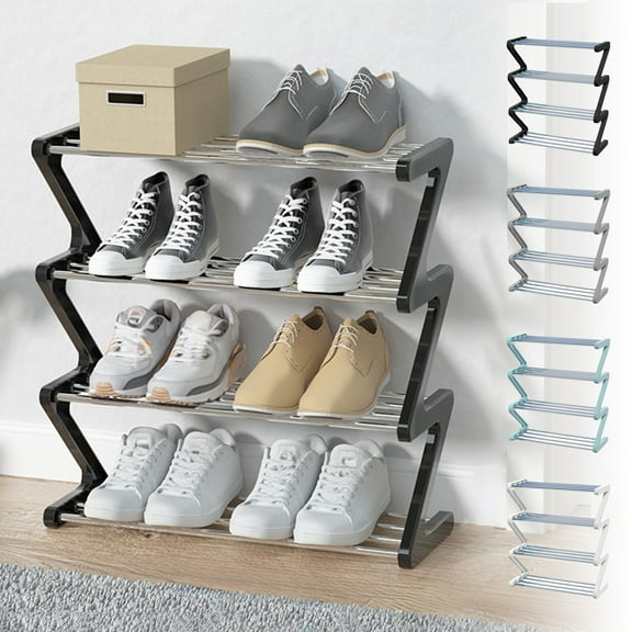 Z-Type Shoe Rack Organizer | 4-Tier Stainless Steel Shelves | Modern Space-Saving Storage | Compact Multi-Layer Stand | Black/White/Blue/Gray | Fits Various Shoe Sizes | 51x45x19cm | 1 Unit