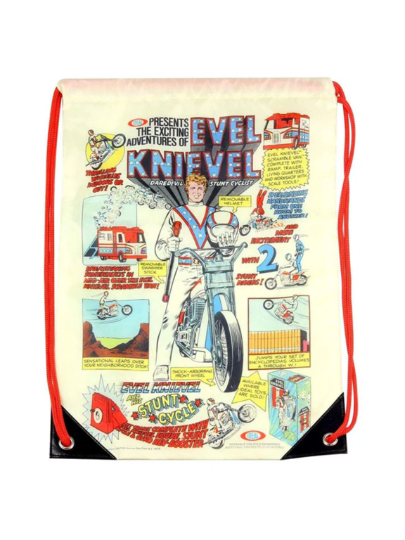 Officially Licensed Evel Knievel Drawstring Polyester Cinch Bag, Multicolor