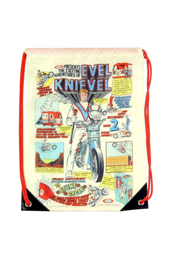 Officially Licensed Evel Knievel Drawstring Polyester Cinch Bag, Multicolor