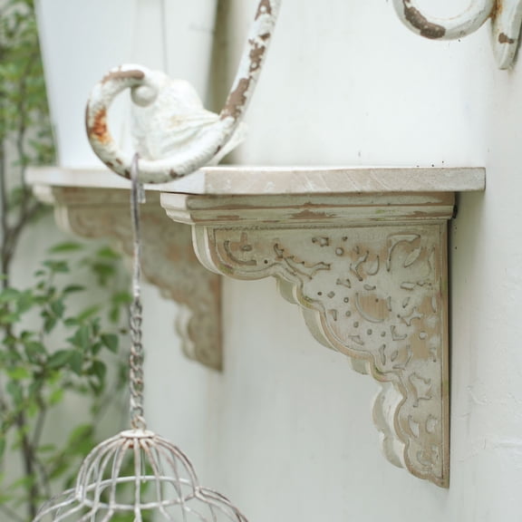 Z&Z ORNAMENTORUM Wood Corbels,Wooden Shelf Brackets,Vintage Farmhouse White Bracktets Decor for Shelf, Kitchen, Living Room & Fireplace,Set of 2