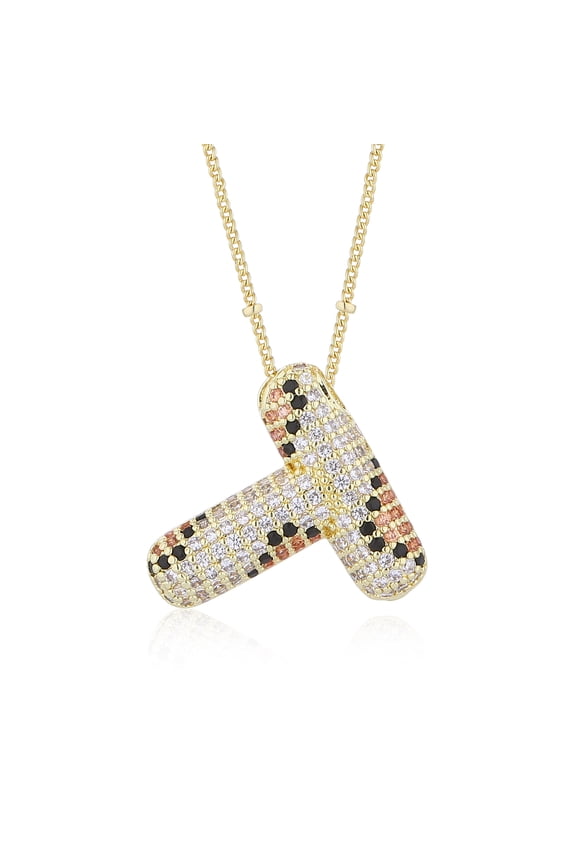 É 14k Gold Plated Leopard Print Balloon Letter Necklace Pavé Cubic Zirconia Hip-Hop Style Bubble Letter Necklace Women's Choker Necklace Jewelry Gift