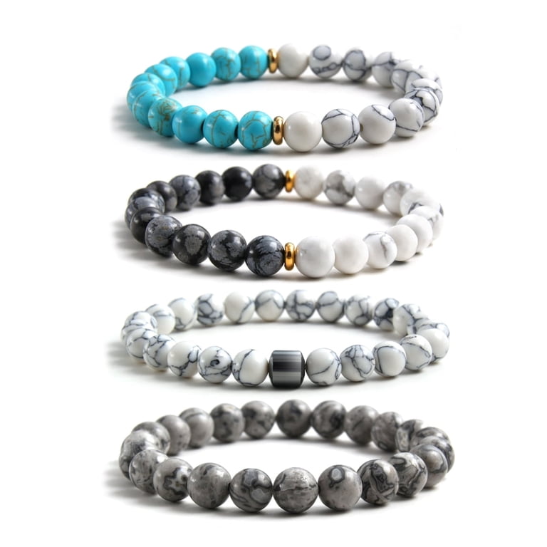 ホワイトストーンズセット Z ZACHÉ 4pcs/set Natural Stone Bracelet, 8mm Map Stone, Howlite