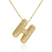 Z ZACH  Gold A-Z Bubble Letter Necklace 18K Gold Plated -- Dainty Cubic Zirconia Pendant, Balloon Initial Necklace for Women - Letter H