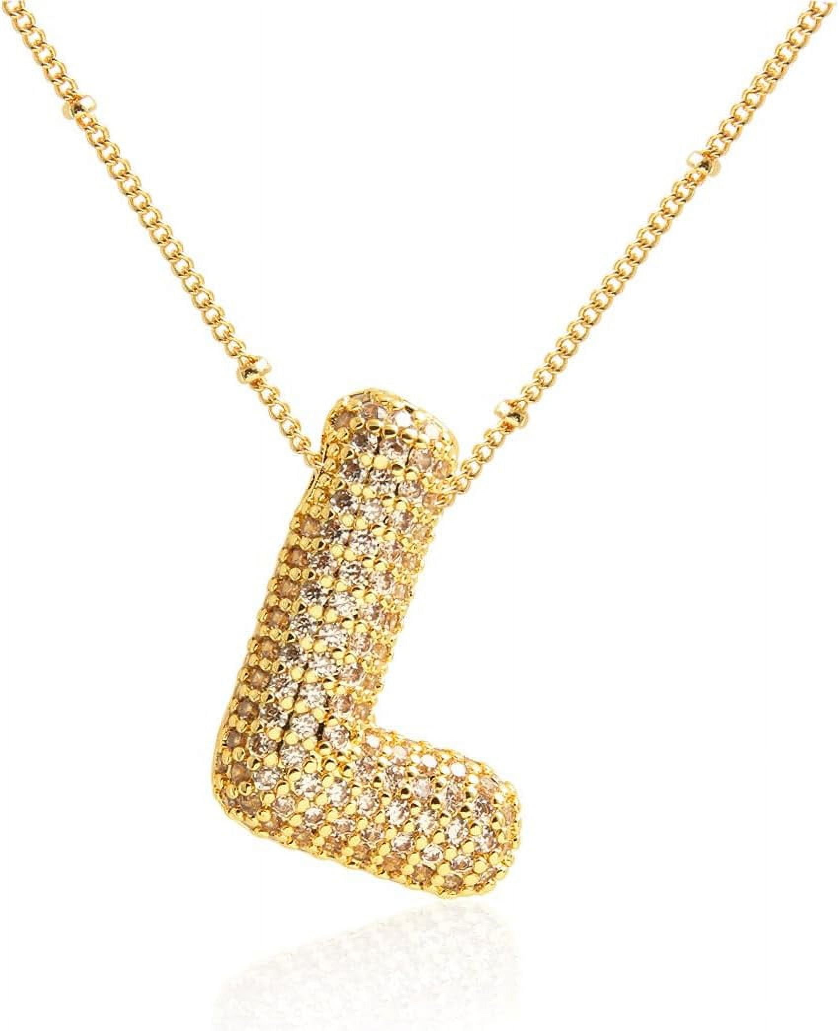 Z ZACHÉ Bubble Initial Necklace 18K Gold Plated - Dainty Cubic Zirconia for  Women Men - Letter L - Walmart.com, image size:1702x2092