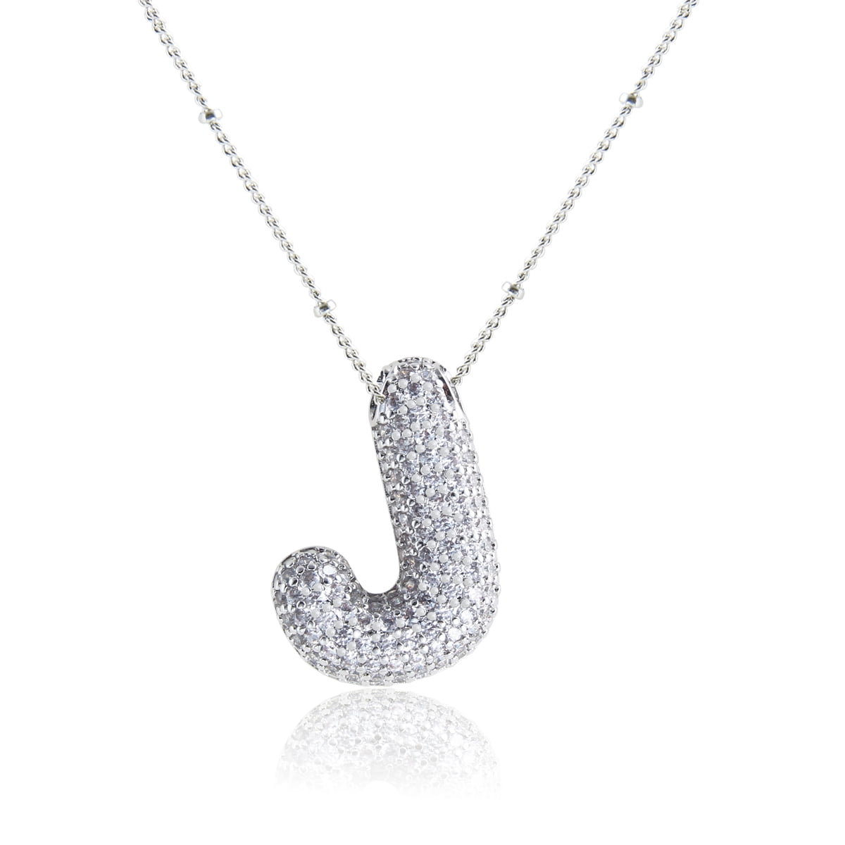 Z ZACHÉ Bubble Initial Necklace 18K White Gold Plated - Dainty