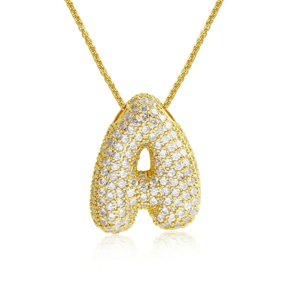 Z ZACHÉ Bubble Letter Necklace 18k Gold Plated,Dainty Cubic Zirconia for Women Men - Letter A