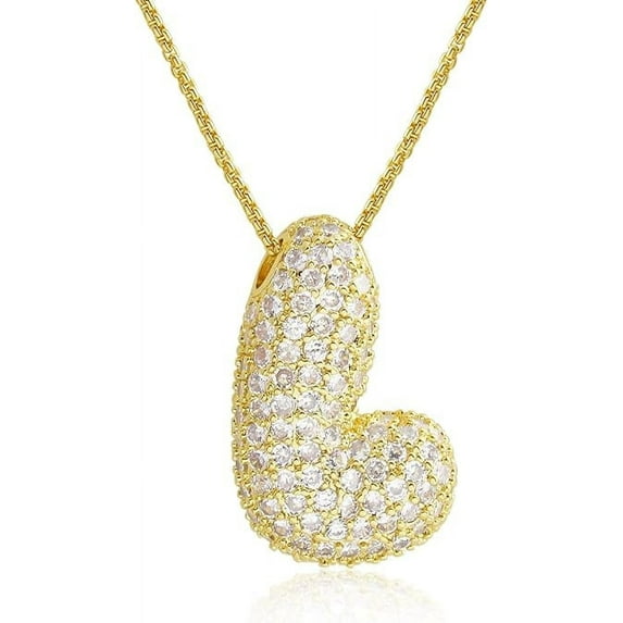 Z ZACHÉ Bubble Letter Necklace 18k Gold Plated Dainty Pave Cubic Zirconia for Women Men - Letter L