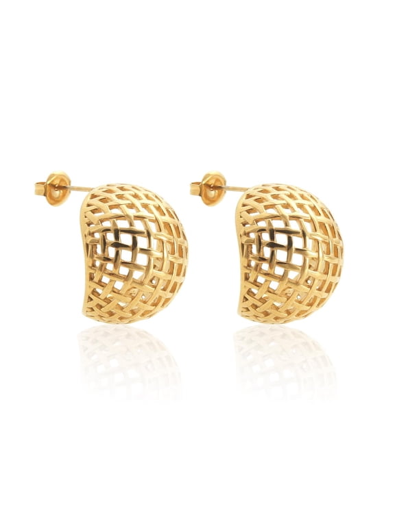 C-Shaped Woven Mesh Hollow Earrings Gold-Plated Hemispherical Earrings for women