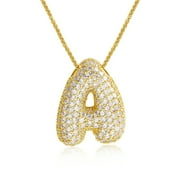 Z ZACHÉ Bubble Letter Necklace 18k Gold Plated,Dainty Cubic Zirconia for Women Men - Letter A