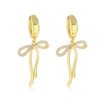 Z ZACHÉ Gold Bow Dangle Earrings Cubic Zirconia 18k Gold Plated Hoop Ribbon Bow Dangle Earrings for Women