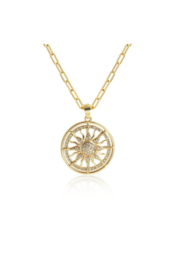 Gold-plated Round Sun Necklace Pave Cubic Zirconia Chunky Chain Necklae Gift Jewelry for Women