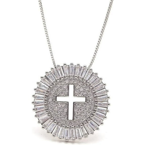 Z ZACHÉ Round Hollow Cross Pendant Necklace Gold-plated Pavé Cubic Zirconia Exquisite for Men and Women