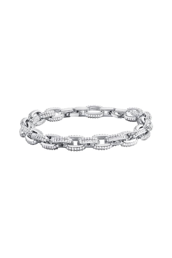 White Gold Plated Cubic Zirconia Pave Bracelet, O-Chain Adjustable Tennis Bracelet for Women