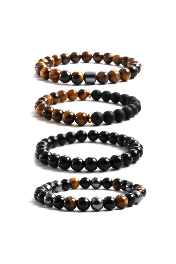 e Healing Natural Gemstone Beaded Bracelet, 4 Piece